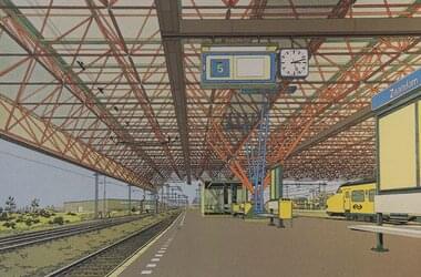 Zeichnung eines Bahnhofes in den Niederlanden